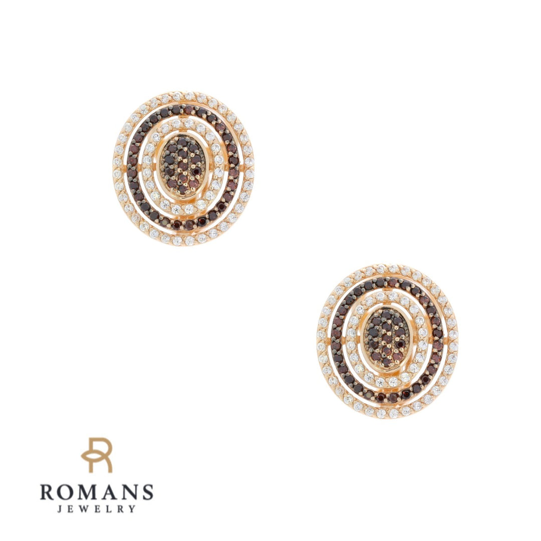 Cluster Brown & White Cubic Zirconia Earrings 14K Rose Gold