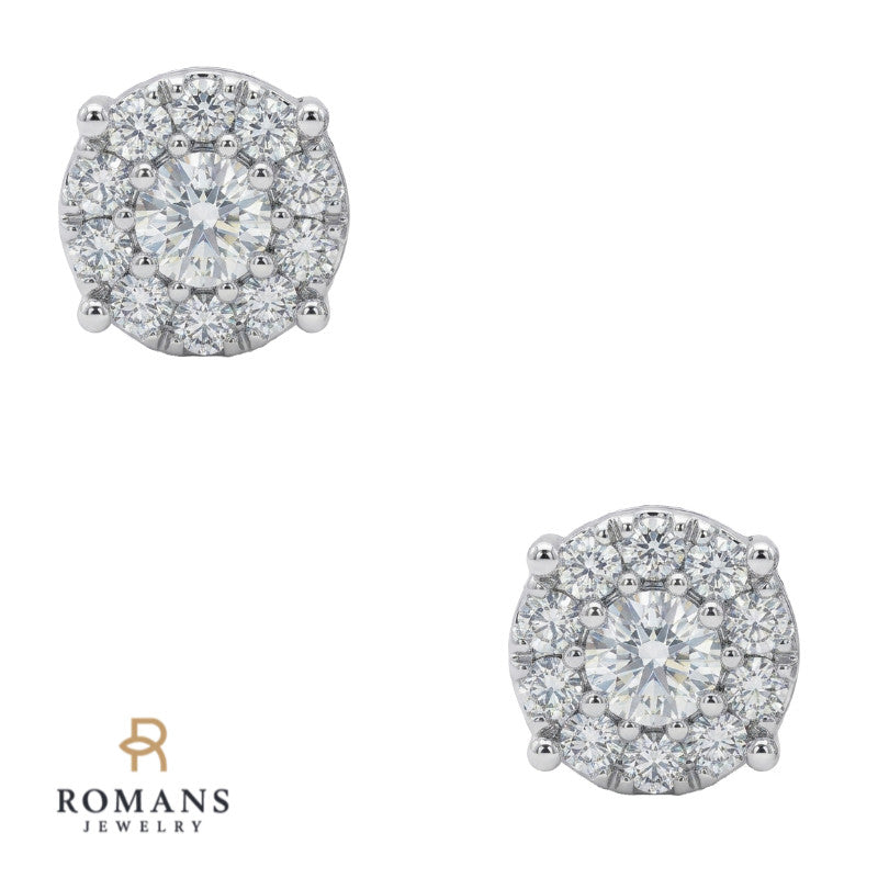 Cluster Diamond Stud Natural Earrings 14K White Gold .40CTW