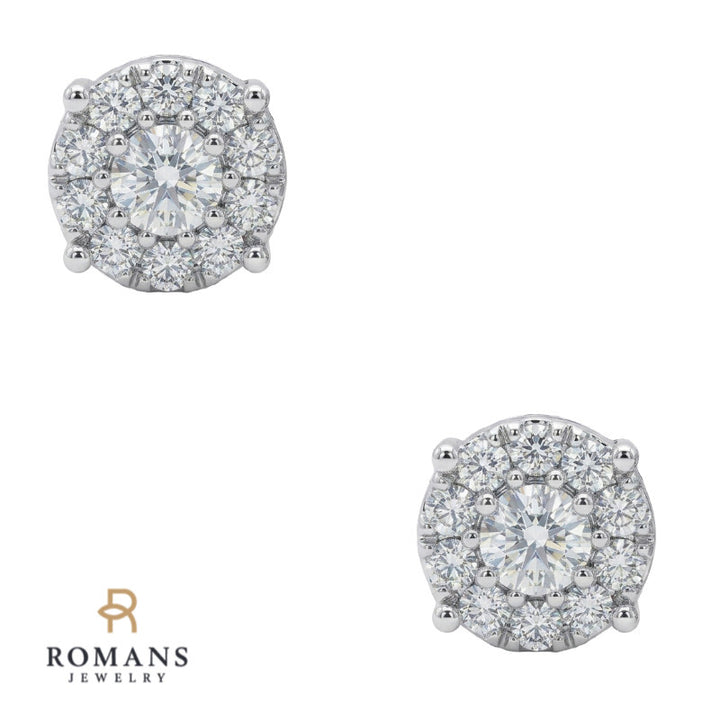 Cluster Diamond Stud Natural Earrings 14K White Gold .40CTW