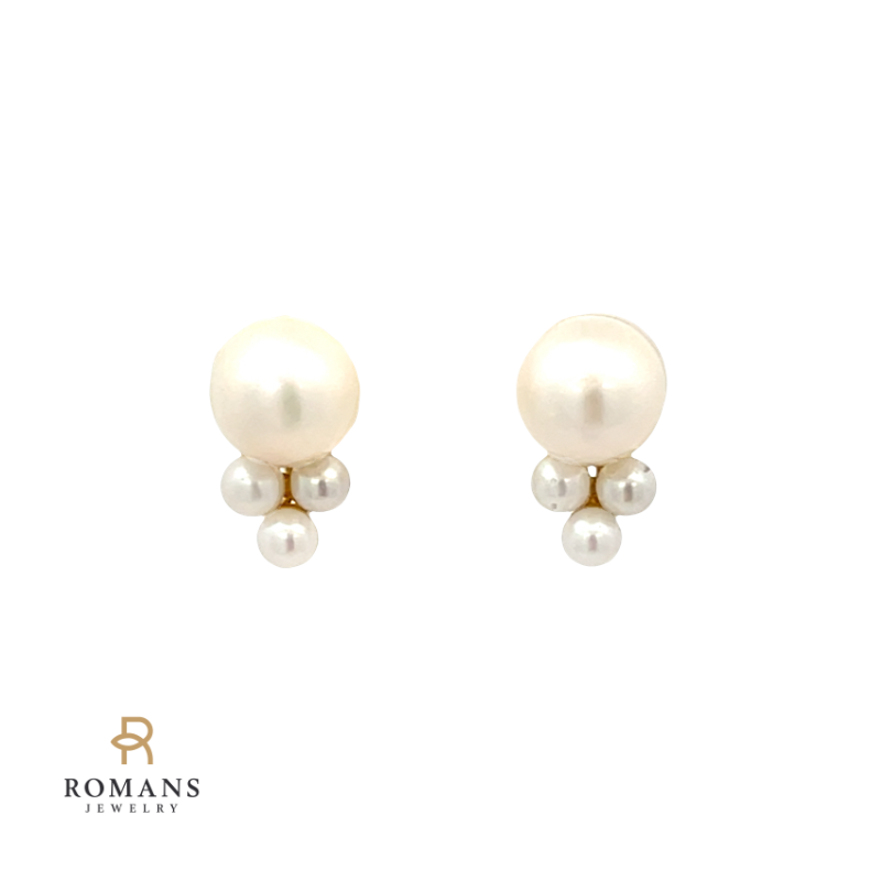 Cluster Pearl Earrings 14K Yellow Gold