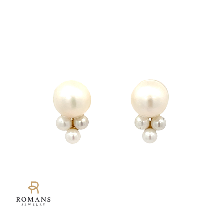 Cluster Pearl Earrings 14K Yellow Gold