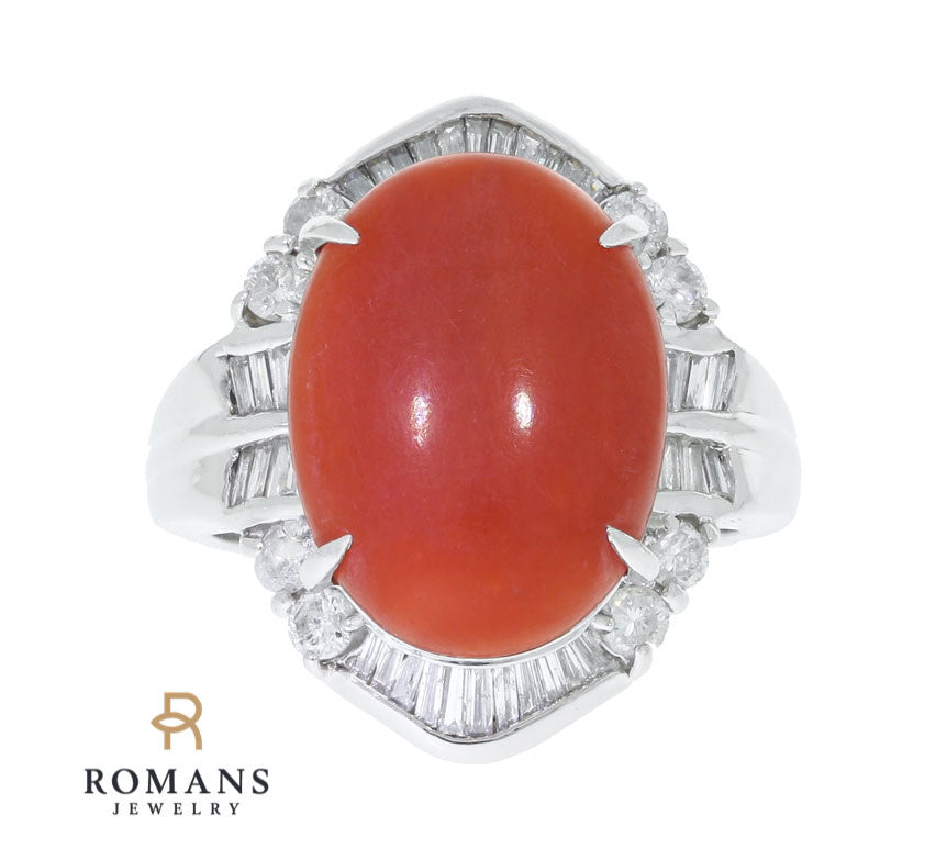 Coral Diamond Halo Ring Platinum .50 CTW