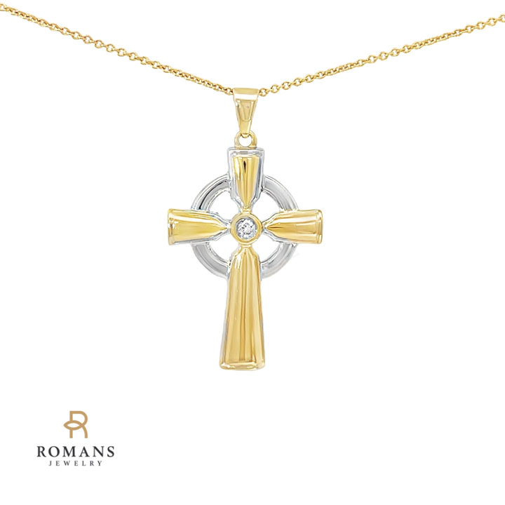 Cross Diamond Pendant 14K Two Tone