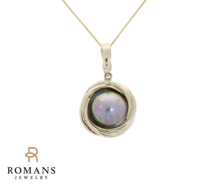 Cultured Diamond Pearl Pendant 14K Yellow Gold
