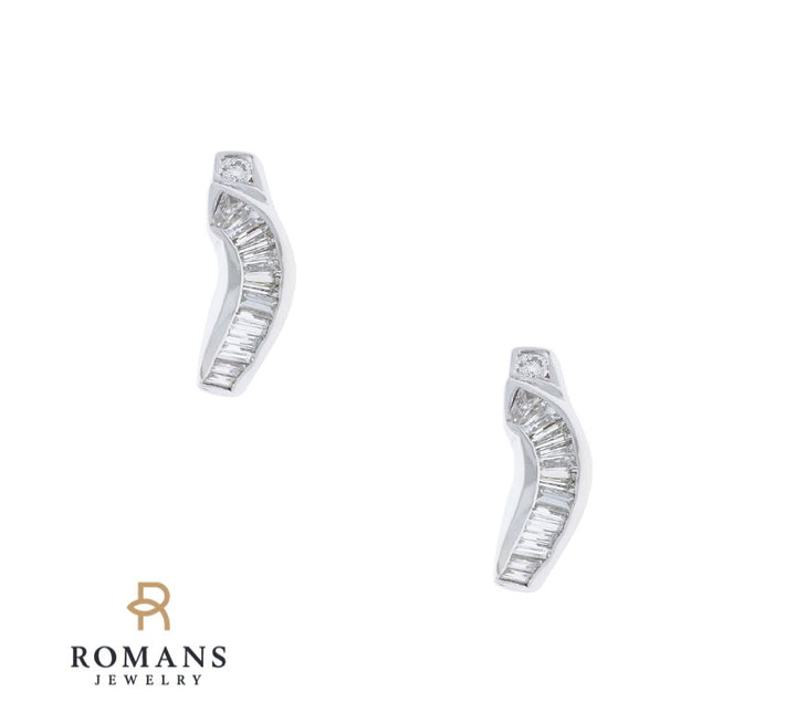 Curved Baguette Stud Earrings 14K White Gold .44CTW