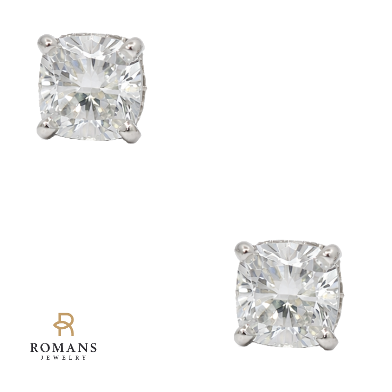 Cushion 2.50CTW Lab Grown Diamond Hidden Halo Studs 14K White Gold