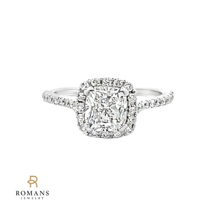 Cushion Cut Diamond & Diamond Halo 14K White Gold 1.20CT