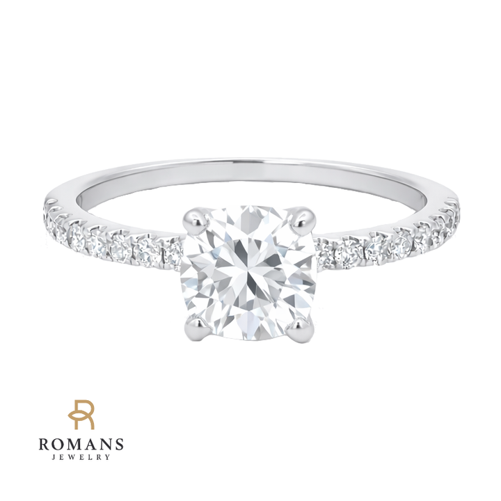 Cushion Diamond Engagement Ring 14K White Gold .95CT