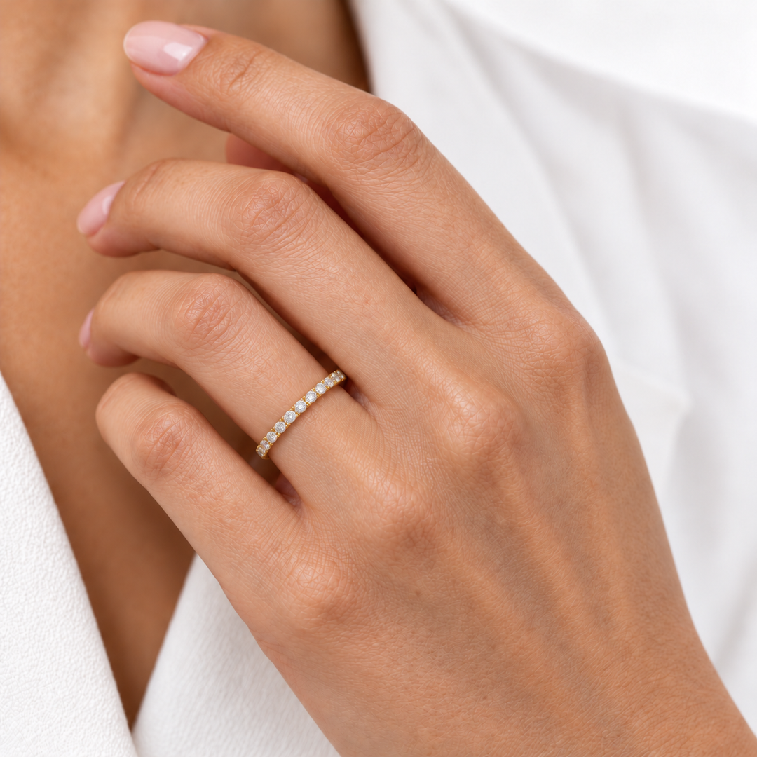 Thin Diamond Stacking Ring 14K Yellow Gold .21CTW