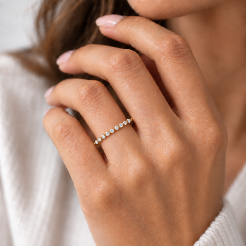 Dainty Diamond Shared Prong Band 14K Yellow Gold .24CTW