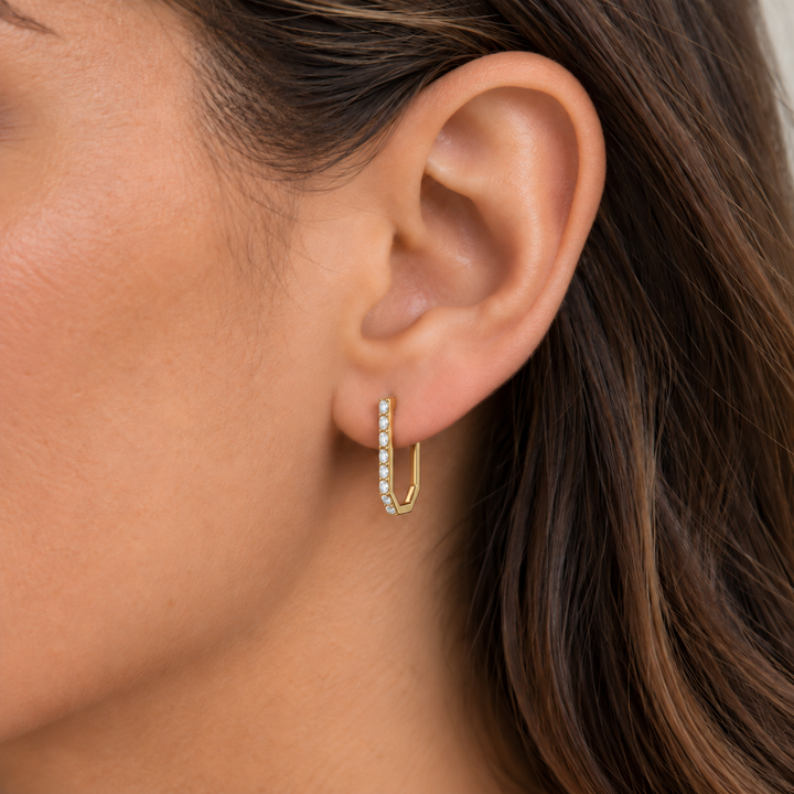 Diamond Geometric Huggie Hoops 14K Yellow Gold .19CTW