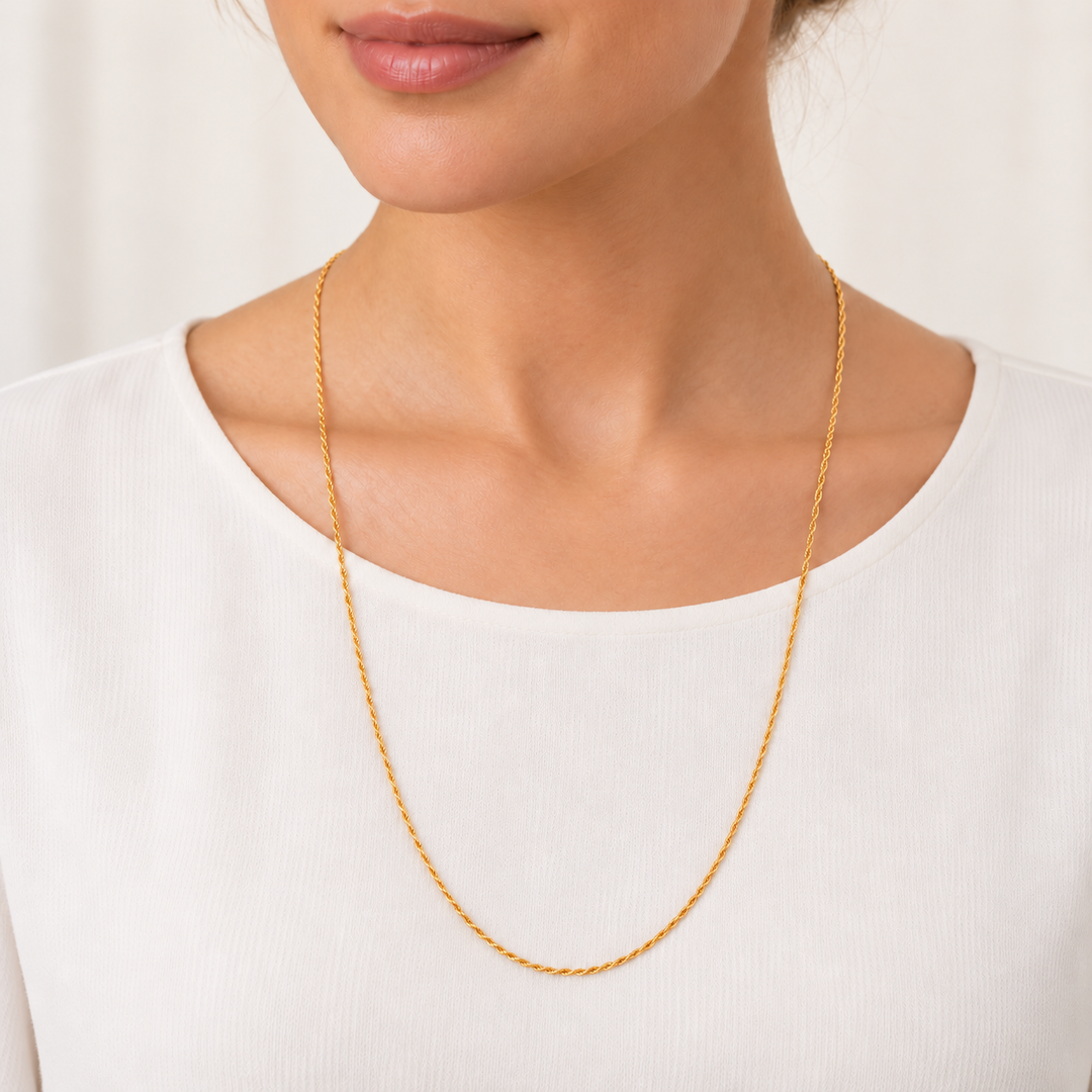 Rope Chain Necklace 1.2MM 14K Yellow Gold 24.5"