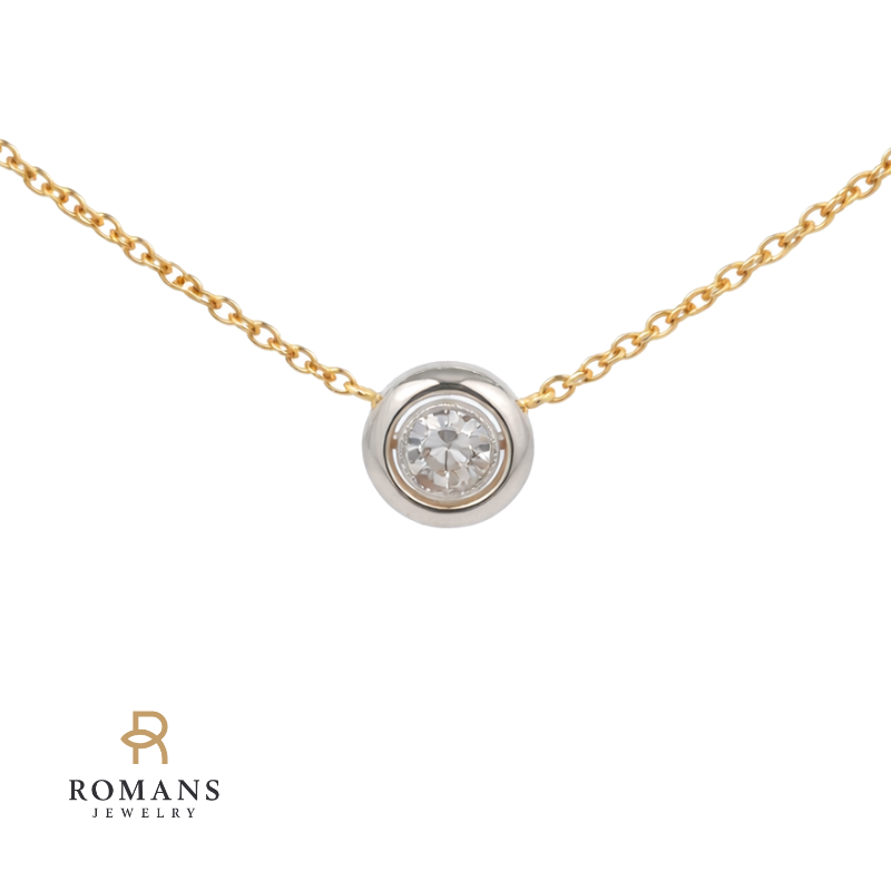 Diamond Bezel Set Solitaire Necklace 18K Yellow Gold & Platinum .20CT
