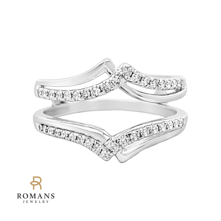 Diamond Chevron Ring Guard Enhancer 14K White Gold .50CTW