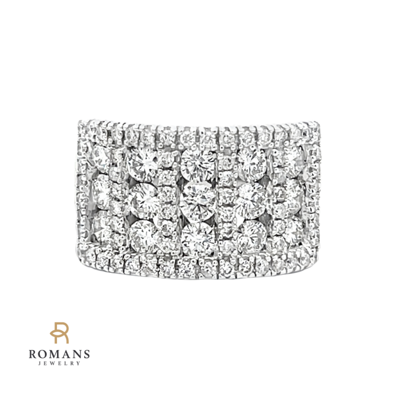 Diamond Cluster Band 14K White Gold 1.78CTW