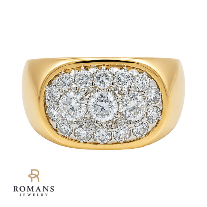 Diamond Cluster Mens Band 14K Yellow Gold 1.35CTW