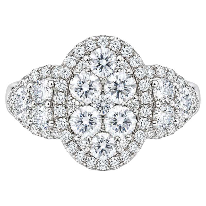 Diamond Cluster Halo Ring 14K White Gold 1.58CTW