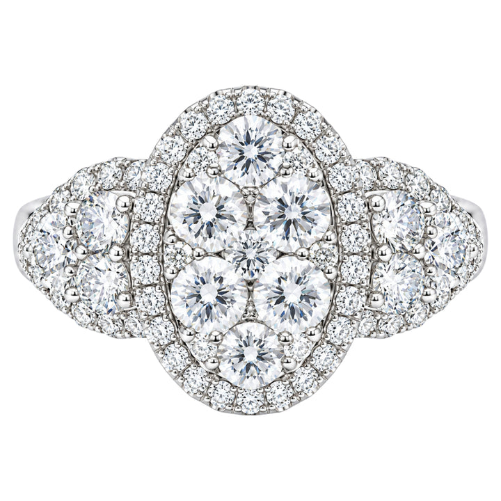 Diamond Cluster Halo Ring 14K White Gold 1.58CTW