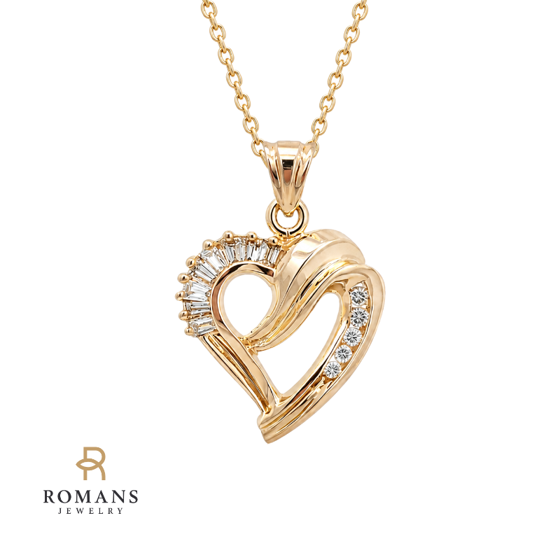Diamond Cursive Heart Pendant 14K Yellow Gold .58CTW