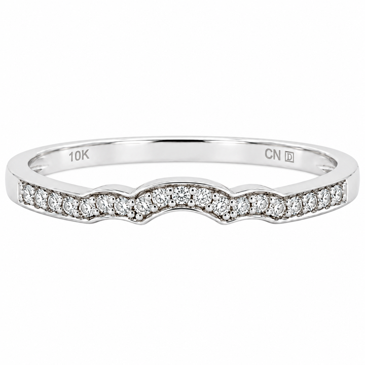 Diamond Curved Band 0.06CT Vintage Style 10K White Gold