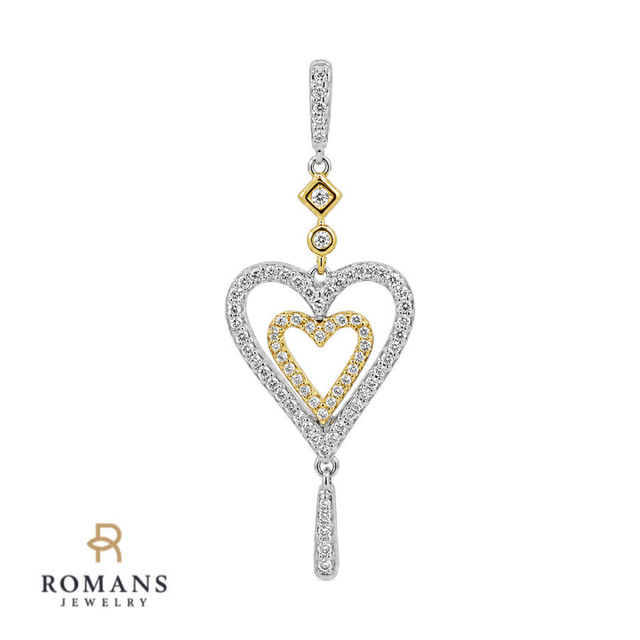 Diamond Double Heart Drop Pendant .31CTW 14K Two Tone