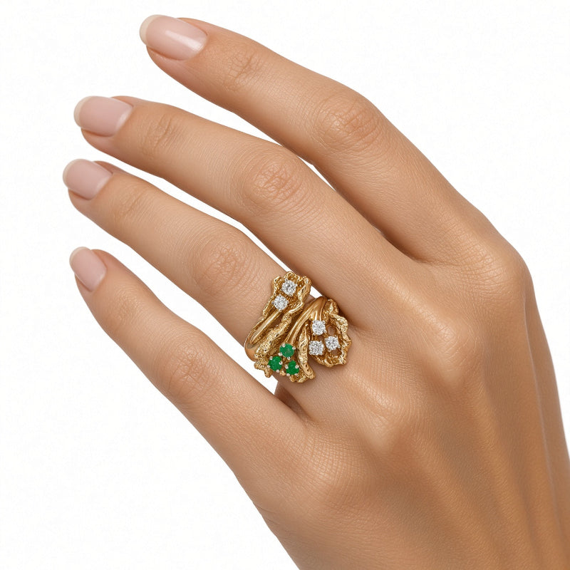 Diamond Emerald Flower Ring