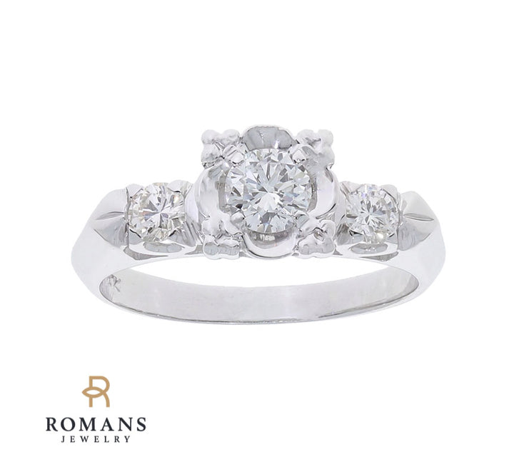 Diamond Engagement Ring 1950’s 14K White Gold 0.54CT
