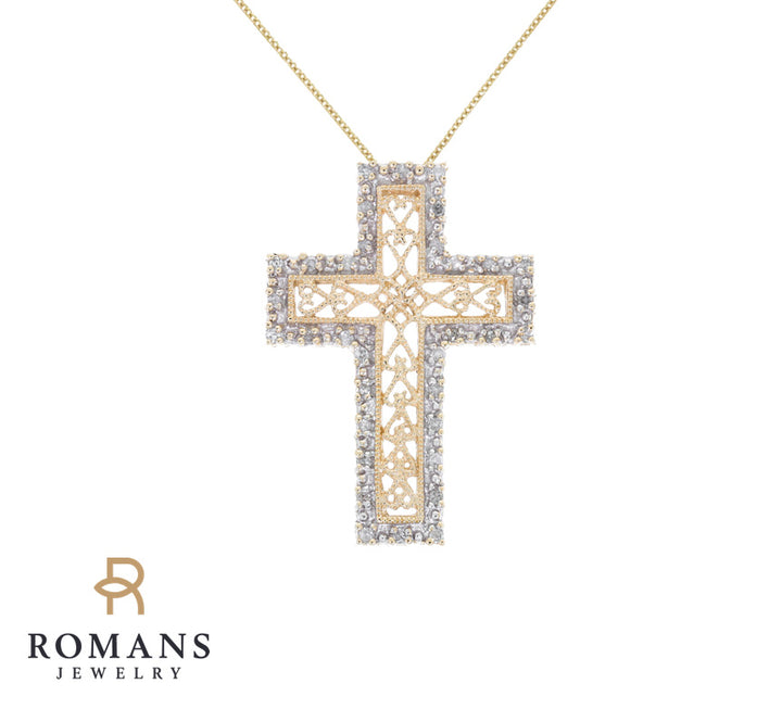 Diamond Filigree Cross Pendant 14K Two Tone .17CTW