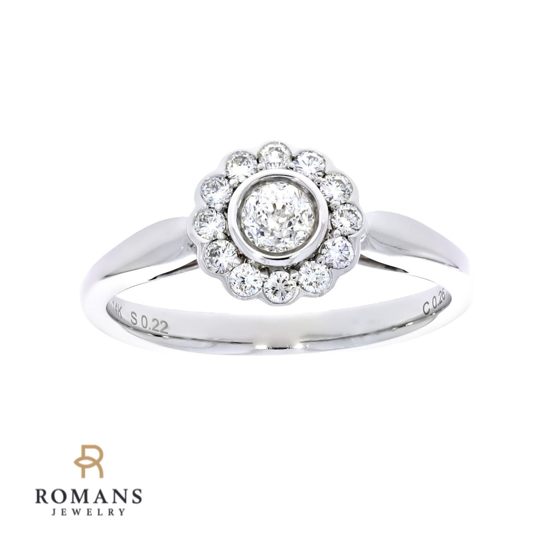 Diamond Flower Ring 14K White Gold .48 CTW