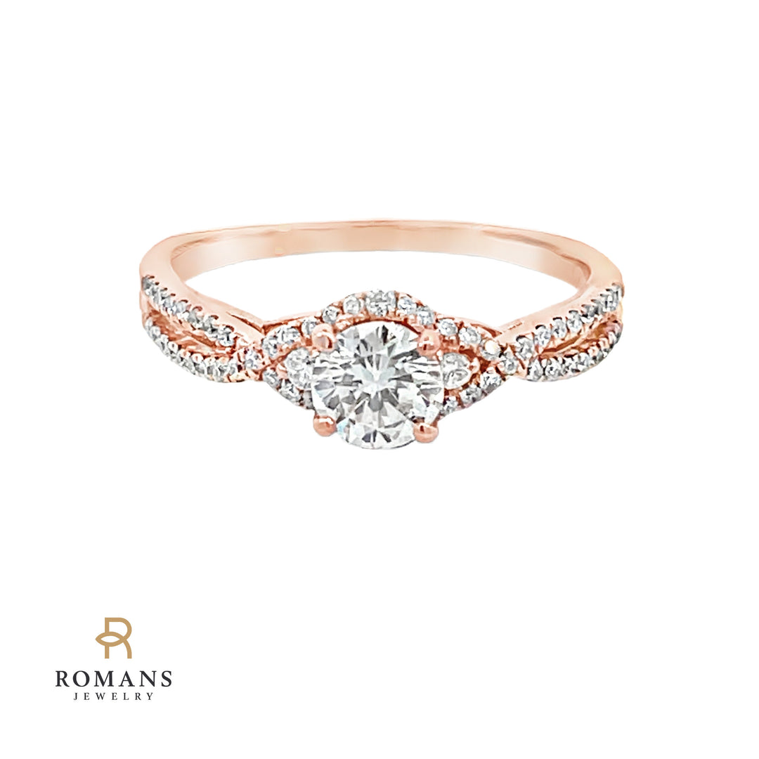 Diamond Halo Engagement Ring 14K Rose Gold 0.55CT