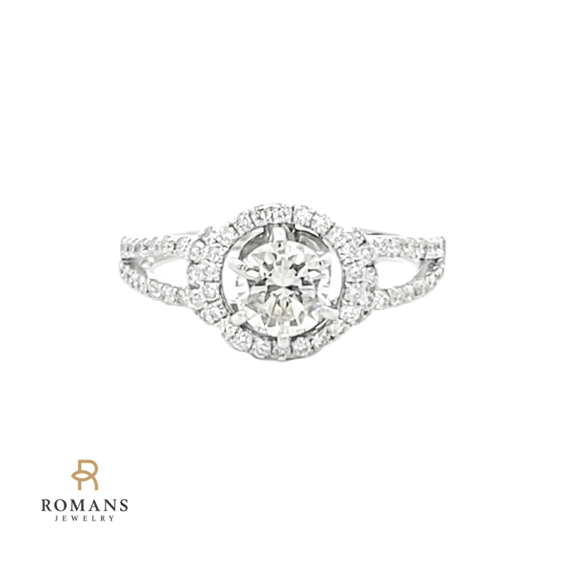 Diamond Halo Engagement Ring 14K White Gold 1.16CTW