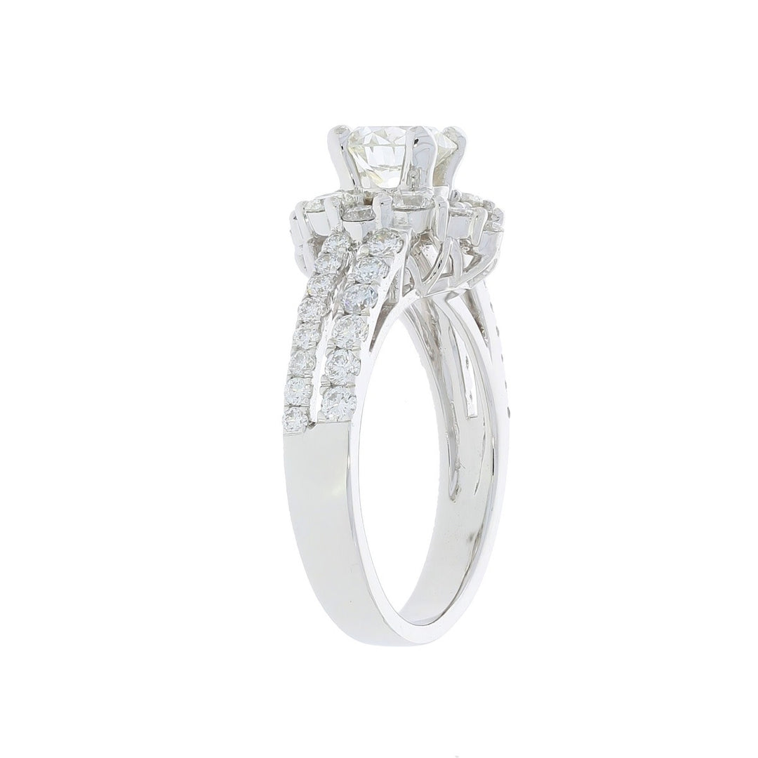 Diamond Halo Engagement Ring 14K White Gold 1.46 CT