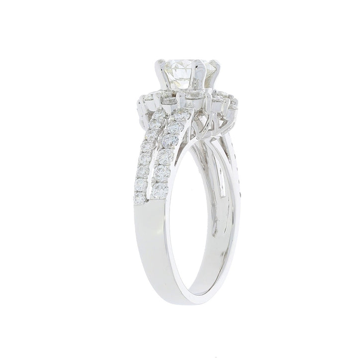 Diamond Halo Engagement Ring 14K White Gold 1.46 CT