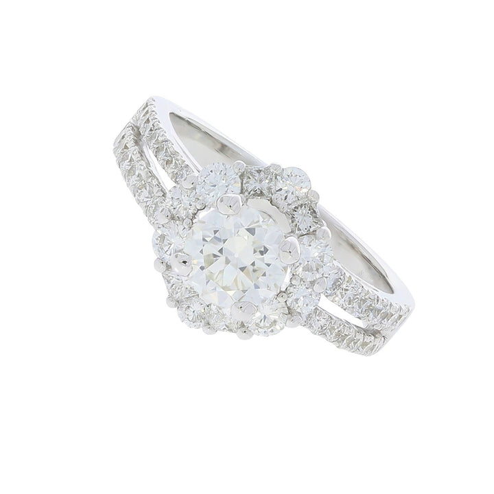 Diamond Halo Engagement Ring 14K White Gold 1.46 CT