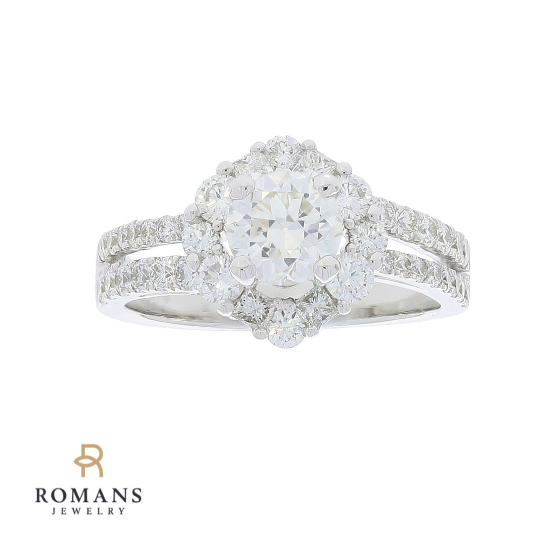 Diamond Halo Engagement Ring 14K White Gold 1.46 CT