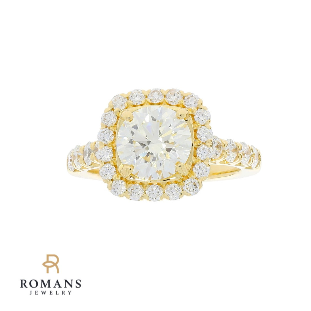 Diamond Halo Engagement Ring 18K Yellow Gold 2.61CT