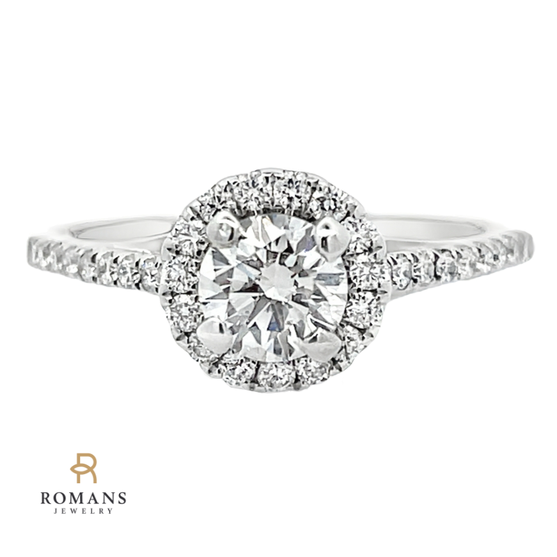 Diamond Halo Round Diamond Engagement Ring 14K White Gold .56CT
