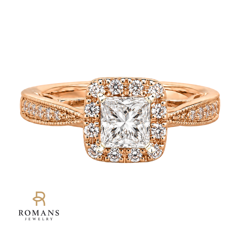 Diamond Halo Setting 14K Rose Yellow Gold Ring