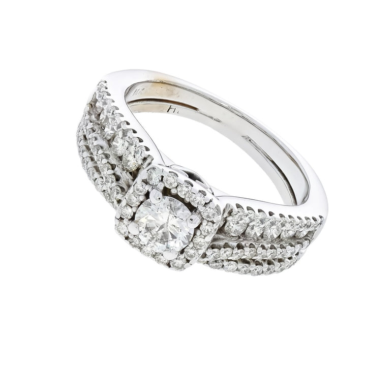 Diamond Halo Wedding Set 14K White Gold 1.10CT