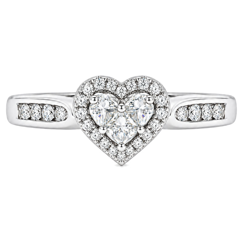 Diamond Heart Cluster Halo Ring 14K White Gold 0.62CTW