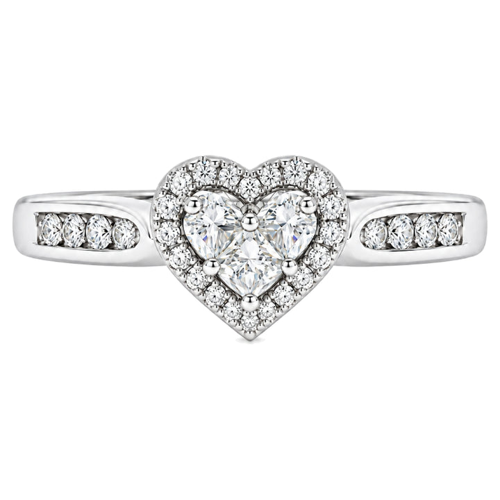 Diamond Heart Cluster Halo Ring 14K White Gold 0.62CTW