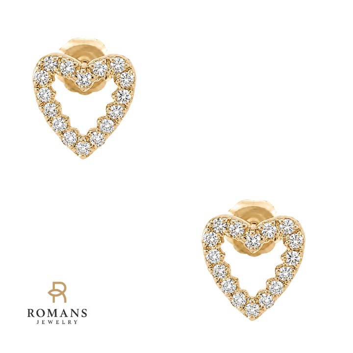 Diamond Heart Stud Earrings 0.32CTW 14K Yellow Gold