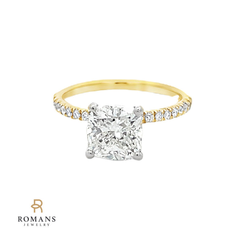 Lab Square Cushion Diamond Hidden Halo 14K Two Tone 2.01CT