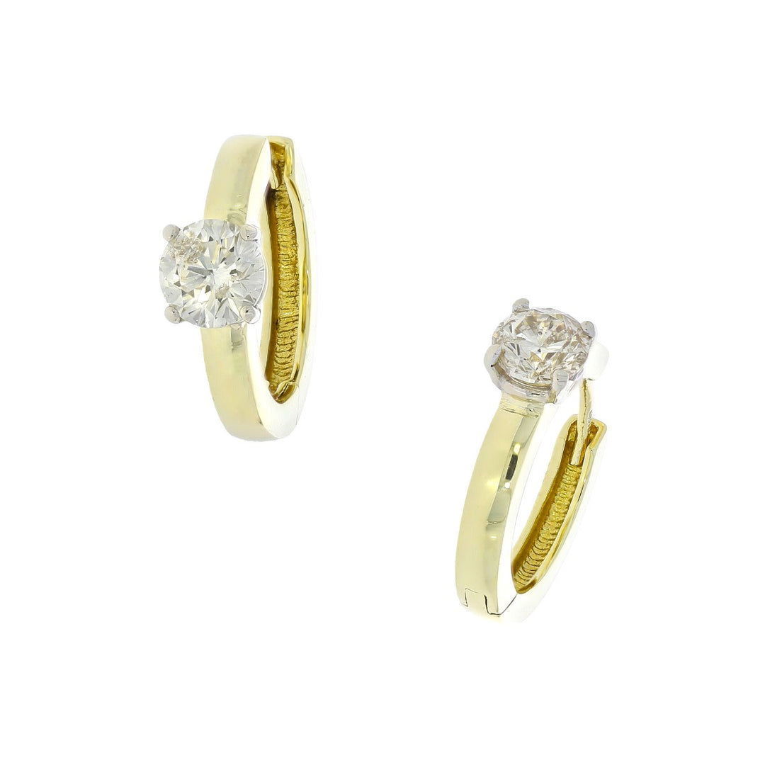 Diamond Hoop Solitaire Earring 14K Two Tone Gold 1.50CT