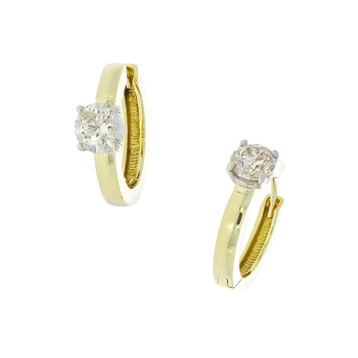 Diamond Hoop Solitaire Earring 14K Two Tone Gold 1.50CT