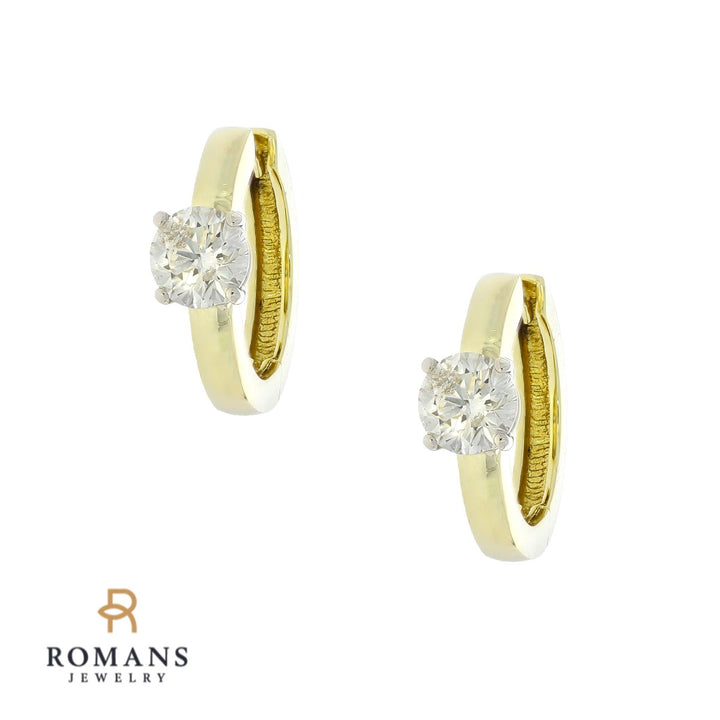 Diamond Hoop Solitaire Earring 14K Two Tone Gold 1.50CT