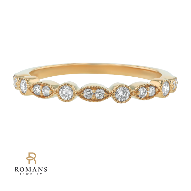 Diamond Marquise Style Milgrain Band .18CTW