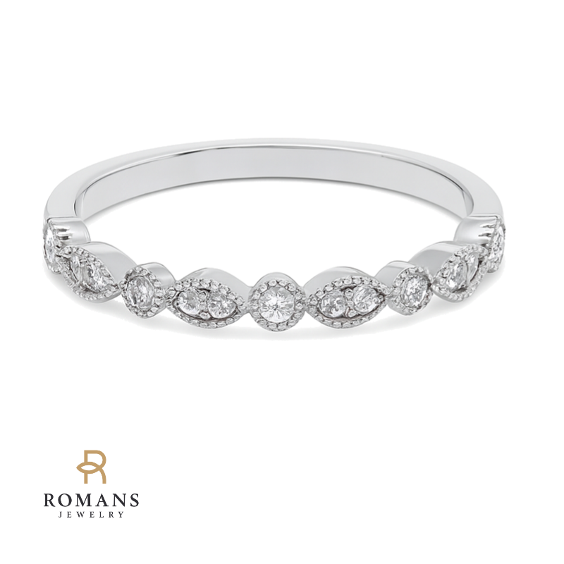 Vintage Beaded Marquise Diamond Band 14K White Gold .22CTW