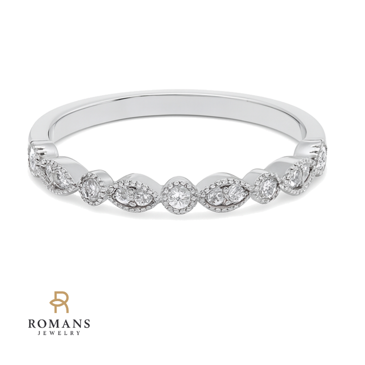 Vintage Beaded Marquise Diamond Band 14K White Gold .22CTW