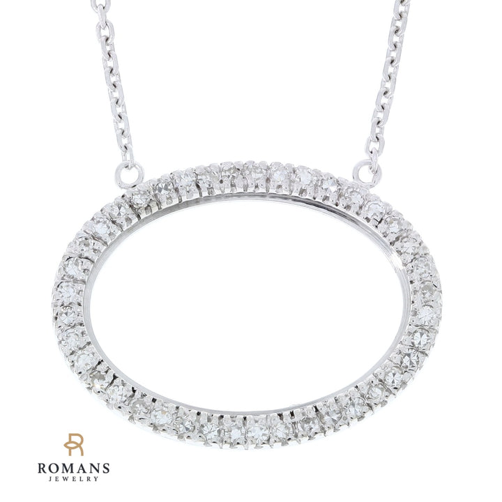 Diamond Oval Open Circle Pendant 14K White Gold .40CTW